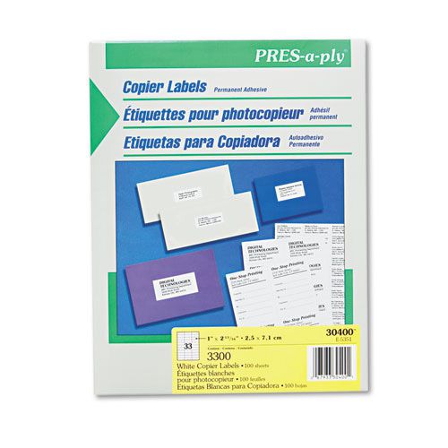 Avery Pres-A-Ply&amp;trade; Copier, 1&#034;x2 3/4&#034;, White, 3300 per Pack