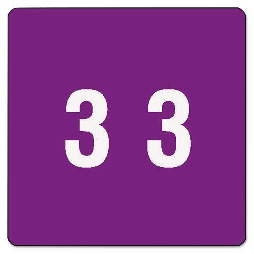 Single Digit End Tab Labels, Number 3, White-on-Purple, 250/Roll