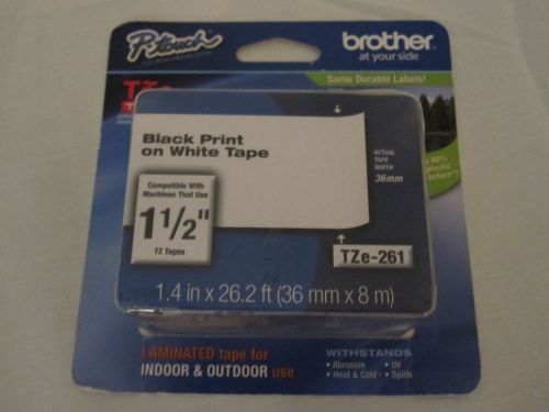 Brother tze-261 tze261 black on white label tape 1 1/2&#034; 26.2ft retail box for sale