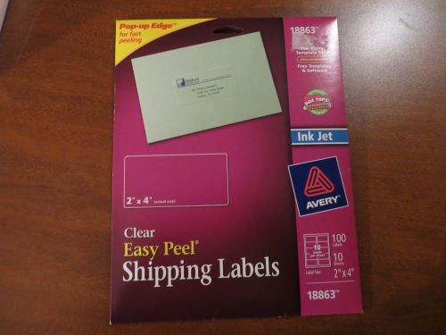 18863 Pack 100 (98) Avery Easy Peel Clear Shipping Labels Inkjet Printer 2&#034; X 4&#034;