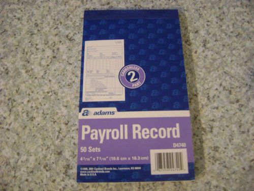Adams Employee Payroll Record Book - D4740  2-Part, 4-3/16&#034; x 7-3/16&#034;, 50 Sets