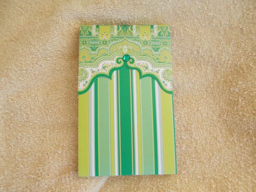 NEW POCKET NOTEPAD, GREEN STRIPED, 7.4&#039; by 3&#034;