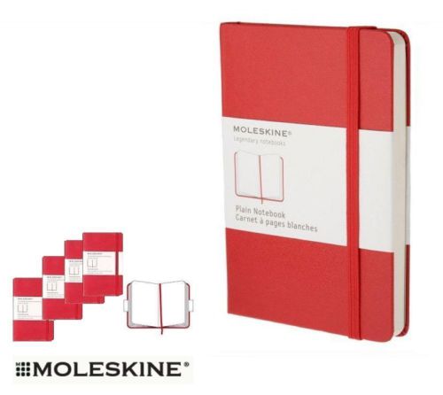 Set of 4 Moleskine blank plain journals RED cover pockets