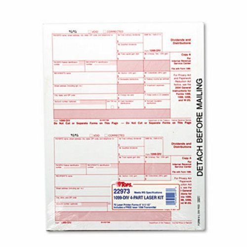 Tops IRS Approved Tax Form, 5 1/2 x 8, Four-Part Carbonless, 75 Forms (TOP22973)