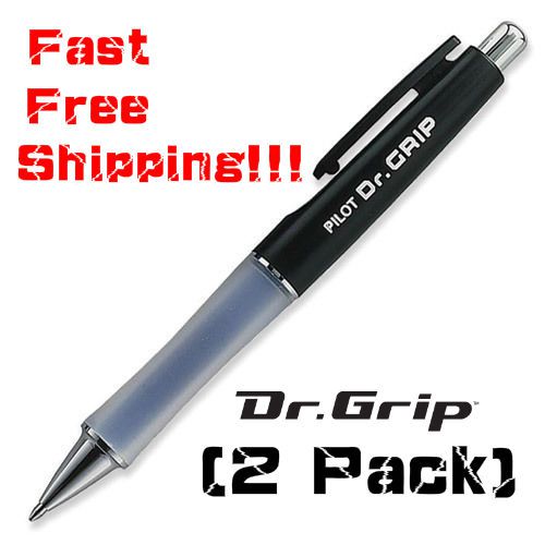 (2 Pack) Pilot Dr. Grip Retractable Black Ballpoint Pen, Medium Point, Black Ink