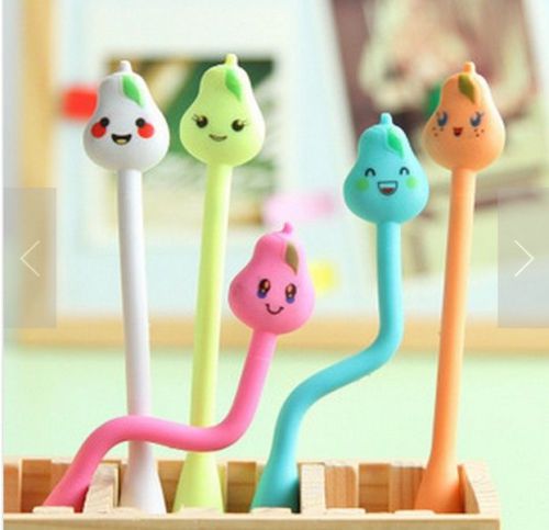 5pcs Cute Kawaii Ball Point Pens cartoon Pear Bendable flexible expression fun