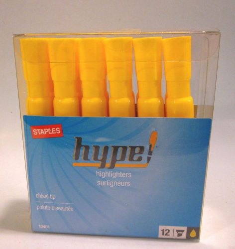 Staples Package of 12 hype Highlighters Yellow Chisel Tip