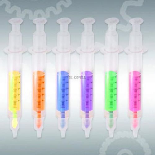 6 colors novelty syringe needle tube highlighter fluorescent pen marker office
