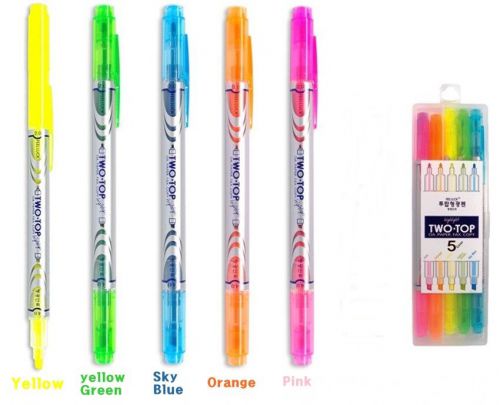 New Korea Two-Top  Double-Sided Highlighter pens Marker Pen 5 Color 1Set