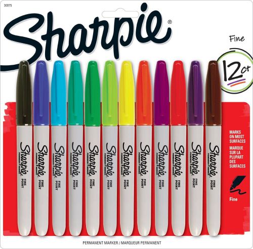 Sharpie permanent markers - fine point - assorted - 12 pack - 30075 for sale