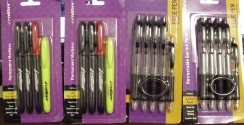 2 3pk Caliber Permanent Markers plus bonus highlighter and 2 4pk Gel Pens