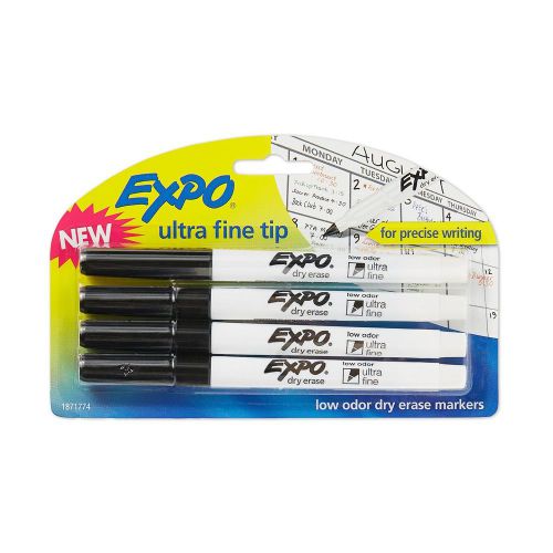 NEW Expo Low Odor Ultra Fine Dry Erase Markers, 4 Black Markers