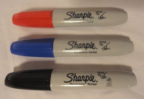 SHARPIE, CHISEL TIP MARKER SET, 1 RED, 1 BLUE &amp; 1 BLACK, BRAND NEW FREE SHIP