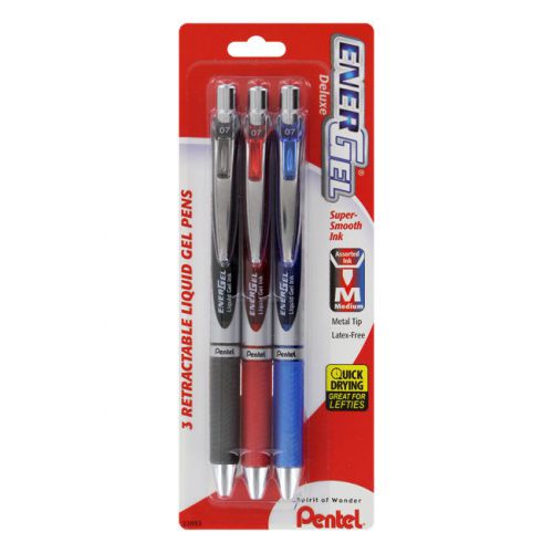 Pentel energel deluxe rtx gel ink pens, medium point 0.7mm assorted ink 3/pack for sale