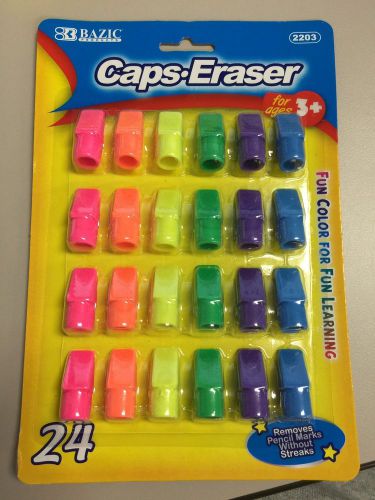 Lot of 4 Bazic Caps Eraser&#039;s (Total 96) 24 in Each Pack Fun Colors US FREE SHIP