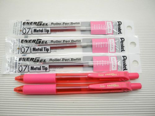 2 pen + 5 refill Pentel Ener Gel LRN7 0.7mm roller ball pen Pink (Made Japan