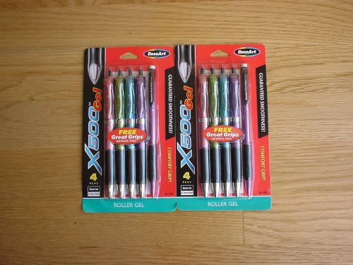 NEW Rose Art X500 Gel Roller Pens, 0.7mm Point, Black Ink, 8 Pens, 2 Pencils