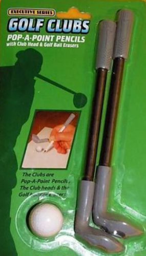 Golf Clubs Pop-A-Point Pencils with Club Head &amp; Golf Ball Erasers