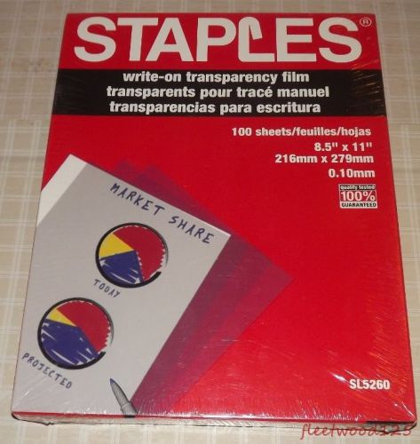 Sealed Box of Staples Write-On Transparency Film 100 Sheets in Box / 8.5&#034; x 11&#034;