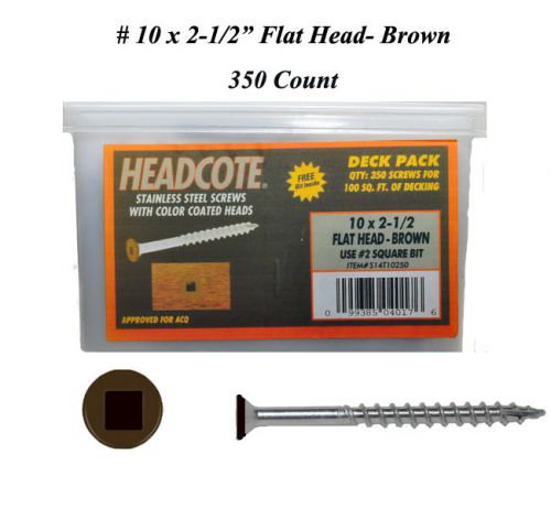 HeadCote # 10 x 2-1/2&#034; Brown Stainless Steel Deck Screws Sq Drive (350)