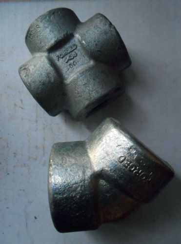 2 pieces new, galvanized  pipe fitting, 1-1/2&#034;  elbow 45 degree  &amp; 1&#034; cross for sale