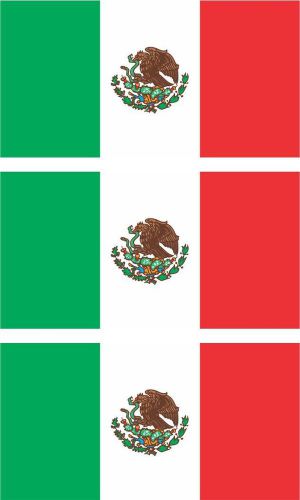 3 - Mexican Flag Hard Hat / Helmet / Iphone Stickers Decal 1&#034; X 2&#034; HS-104