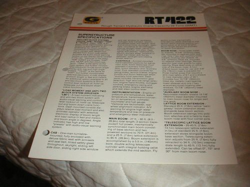 1985 GROVE MODEL RT422 HYDRAULIC ROUGH TERRAIN CRANE SALES BROCHURE