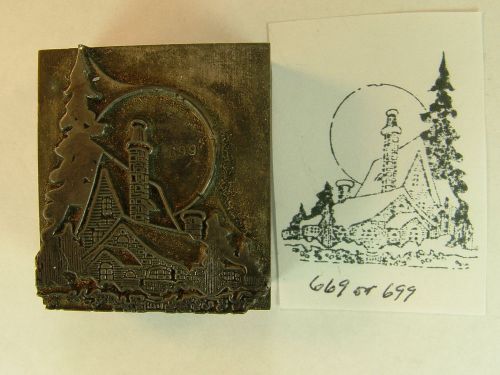 VINTAGE LETTERPRESS ALL-METAL PRINTING BLOCK: CHRISTMAS ORNAMENT: CANDY COTTAGE