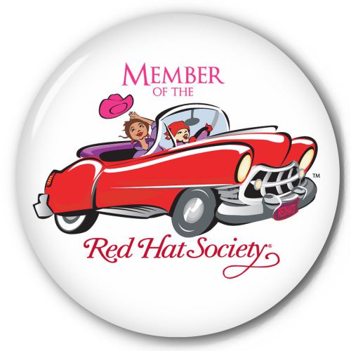 S8 RED HAT SOCIETY 3&#034; CELLULOID PIN BACK BUTTON OFFICIAL LICENSED PRODUCT
