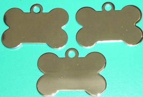 5 Hand Polished Nickel plated 1-1/2&#034; Dog Bone ID tags Metaza Diamond Drag Laser