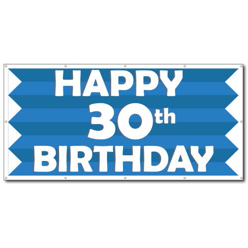Happy 30th Birthday Blue Stripes 2&#039;x4&#039; Vinyl Banner
