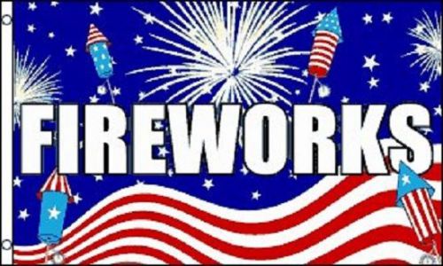 FIREWORKS Flag 3x5 Red White Blue Store Banner Advertising Pennant Business Sign