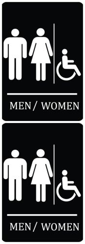 Set Of Two Wheelchair Access Black Signs Men / Women Unisex Restroom s105 2 Pack