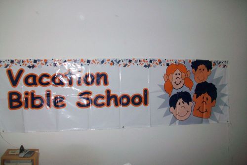 &#034;Vacation Bible School&#034; 3&#039;x10&#039; Poly Banner, New, Ropes &amp; Grommets