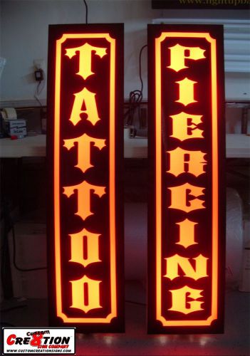 2 led light box signs - 46&#034;x12&#034; tattoo &amp; piercing combo- neon banner altern. for sale