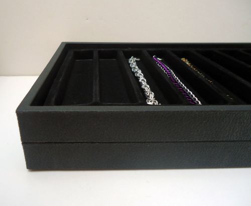 Set of 2 Black Jewelry Trays w/Bracelet Inserts - Total of 17 Compartments
