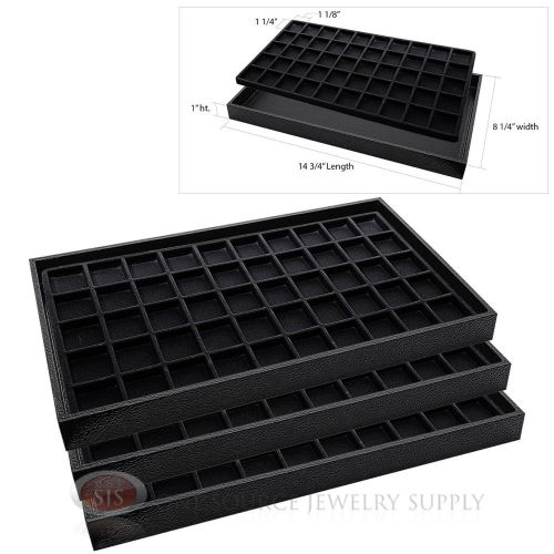 3 Wooden Sample Display Trays 3 Divided 50 Compartment  Black Tray Liner Inserts