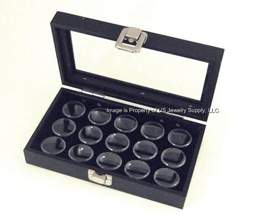 6 Glass Top Lid 15 Jar Box Case Display Gems Body Jewelry Gold Nuggets Coins