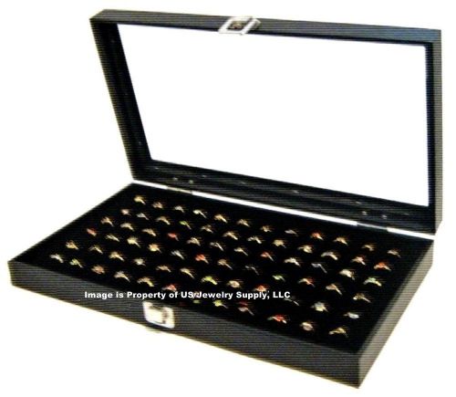 Glass top lid 72 ring black jewelry sales display box storage case + bonus items for sale