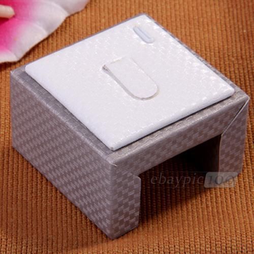 White Grey Jewelry Ring Paper Leather Stand Display Holder 2x2x1.4&#034;