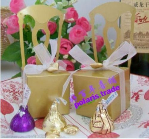 50Pcs Elegant Gold Chair Wedding Sweet Party Favor Boxes for Card Holder