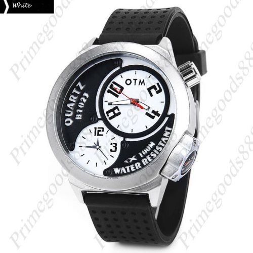 Stylish Rubber Band False Compass Quartz Men&#039;s Wristwatch Free Shipping White