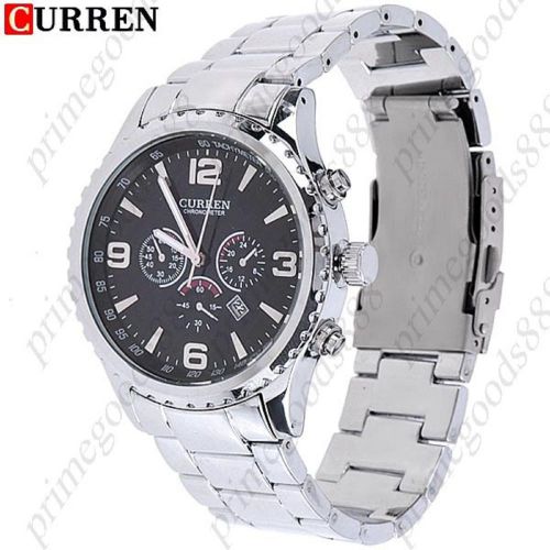 Stainless Steel Manly Quartz Wrist Watch with Date Indicator Black Face
