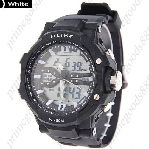 50 meters waterproof digital date analog men&#039;s wrist quartz wristwatch white for sale