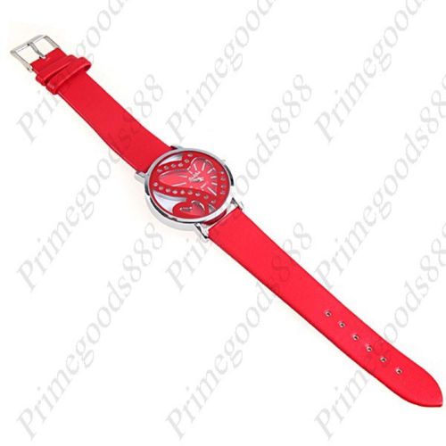 Heart Hearts PU Leather Wrist Analog Lady Ladies Quartz Wristwatch Women&#039;s Red