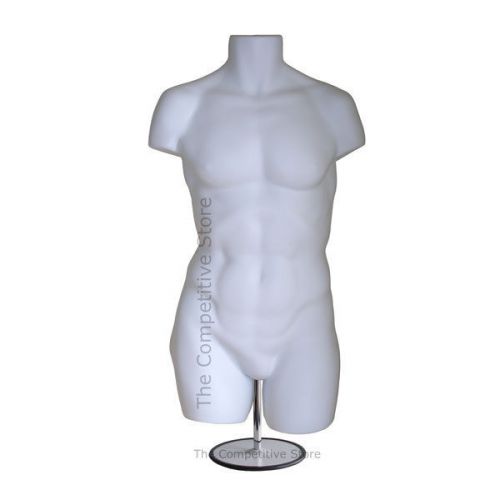 Super male mannequin white dress form with metal base - use to display s-m sizes for sale