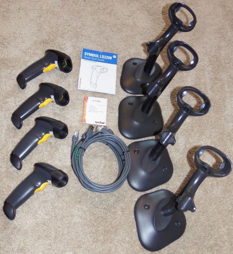 Lot 4 motorola symbol hp black ls2208 bar code scanner kit w usb cable and stand for sale