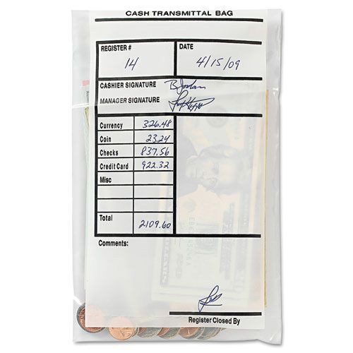 Cash Transmittal Bags, Self Sealing with Permanent Adhesive, 6 x 9, Clear,