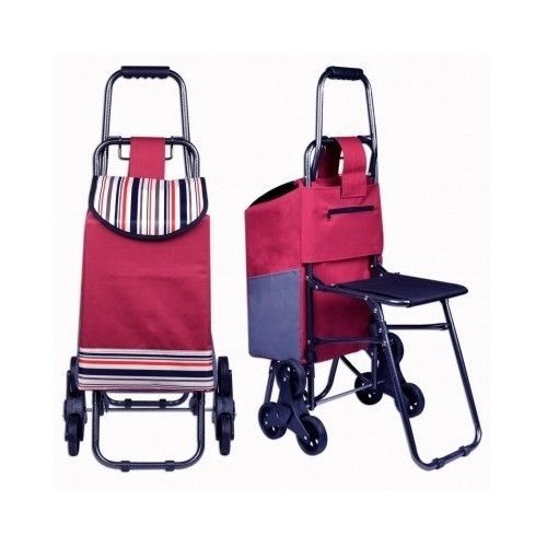 Stair Climbing Rolling Folding Shopping Grocery Laundry Utility Seat Cart Wheels
