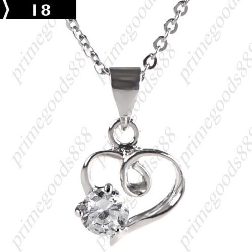 Heart shaped Pendant Necklace Pendant Jewelry Accessories Rhinestones Silver 18